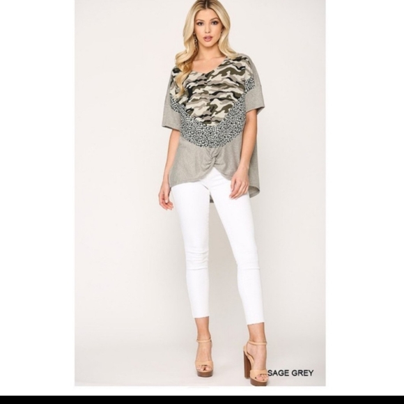 **SOLD**🔷CAMOUFLAGE PRINT CENTER KNIT TOP - Picture 3 of 6